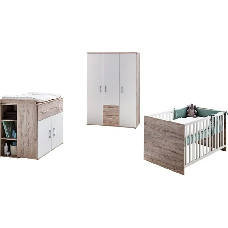 OTTO home Babyzimmer-Komplettset Rieke, TOPSELLER! Bis ins Jugendalter, toll für kleine Zimmer, (Spar-Set, 4-tlg, Kinderbett, Schrank 3 türig, Wickelkommode + Unterbauregal), Made in Germany, Blauer Engel zertifiziert, zeitloses Design – Bild 4