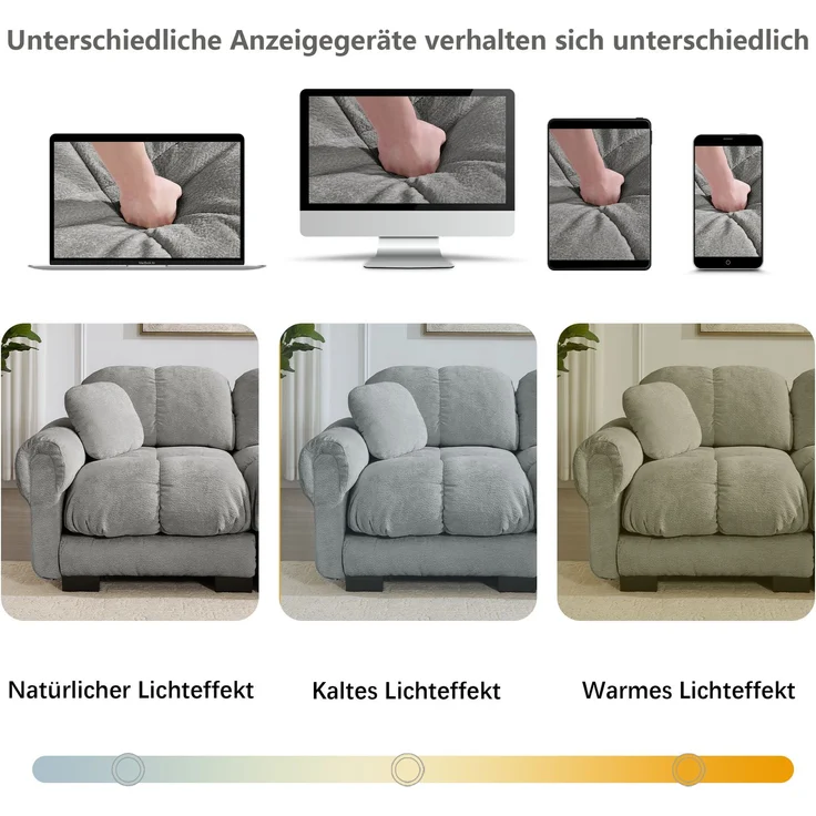Modulares Ecksofa aus Chenille, mit beweglichen Hockern, 330x149x90 cm, Hellgrau – Bild 6