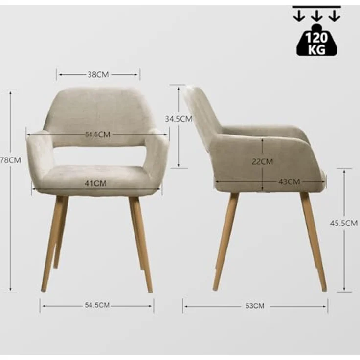 MEUBLE COSY Sessel 2er Set Relaxsessel Lehnstühle Polsterstuhl mit Metallbeine für Wohnzimmer Vanity, Stoff, Beige – Bild 3