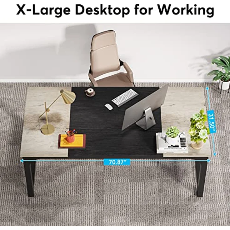 LITTLE TREE 70,8 Zoll großer Chefschreibtisch, einfacher Computerarbeitsplatz mit 31,5 Zoll breiter Arbeitsfläche für das Homeoffice – Bild 3