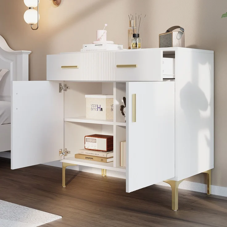 Moderner Schuhschrank mit Schubladen Landhausstil Weiß 80cm Breite Stauraum für Flur und Diele Garderobe Schuhkommode Schuhregal mit Türen und Schubladen für bis zu 20 Paar Schuhe mit Kippsicherung, 79.5cmx35cmx80cm, Weiß – Bild 3