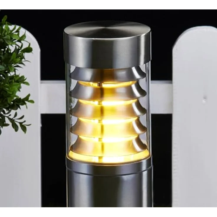 Lindby Außenleuchte Enja, spritzwassergeschützt, Aluminium Edelstahl, 1 flammig, E27, Pollerleuchte für Garten und Terrasse – Bild 4