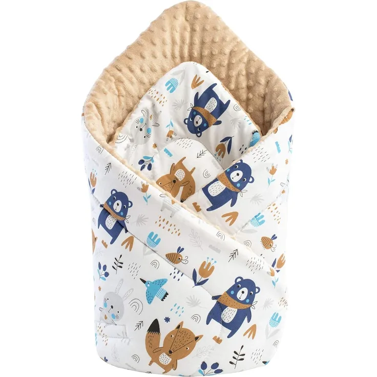 Medi Partners Einschlagdecke Steckkissen Minky 100% Baumwolle 75x75 cm Babyhörnchen doppelseitig weich ganzjährig multifunktional antiallergisch Babys (Tiere im Wald mit Beige)