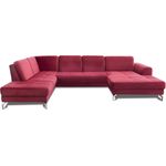 CAVADORE Wohnlandschaft Benda / Große Sofagarnitur mit XL-Longchair rechts & Federkern / Inkl. Sitztiefenverstellung / 332 x 87 x 226 / Samt: Rot