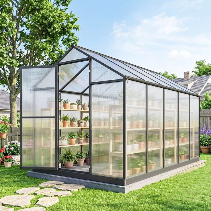 Wohnora-Gewächshaus aus Aluminium und Polycarbonat mit verstellbaren Dachfenstern, 303 x 183 x 195 cm, transparent,H 1950cm x T 1400cm x B 1830cm