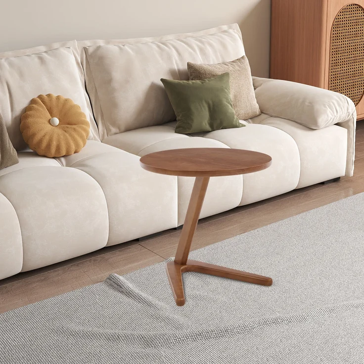 LVHOM Couchtisch rund, Beistelltisch aus Massivholz, Wohnzimmertisch Ø50 cm, Natur – Bild 8