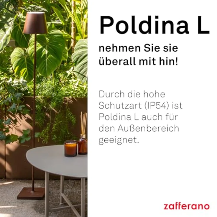 Zafferano, Poldina Lampe L, Kabellose, Wiederaufladbare Stehlampe mit Touch Control, Geeignet für Wohnzimmer und Außenbereich, Dimmer, 2200-3000 K, Höhenverstellbar 52-122 cm, Farbe Weiß – Bild 4