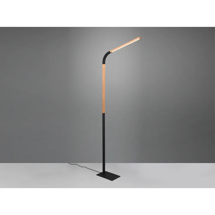 LED Stehleuchte NORRIS Schwarz mit Holzelementen, Höhe 140cm