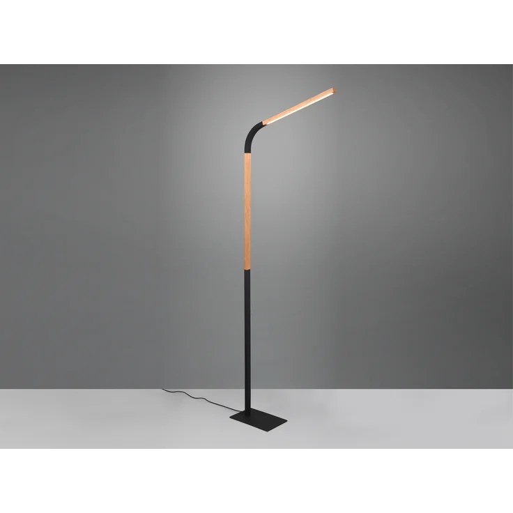 LED Stehleuchte NORRIS Schwarz mit Holzelementen, Höhe 140cm – Bild 1