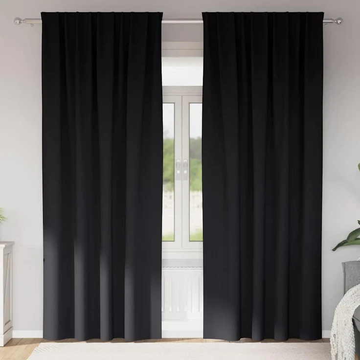 vidaXL Verdunkelungs-Vorhänge mit Ringen 2 Stk. Schwarz 245 x 140 cm 4107431 – Bild 1