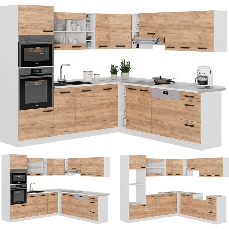 Eckküche R-Line Goldkraft Eiche/Weiß 247 x 60 cm AP Eiche Vicco – Bild 3