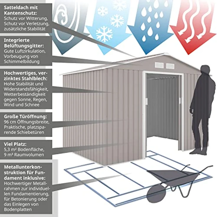 HATTORO S200 XXL Metall Gerätehaus grau Geräteschuppen Schuppen Gartenhaus – Bild 3