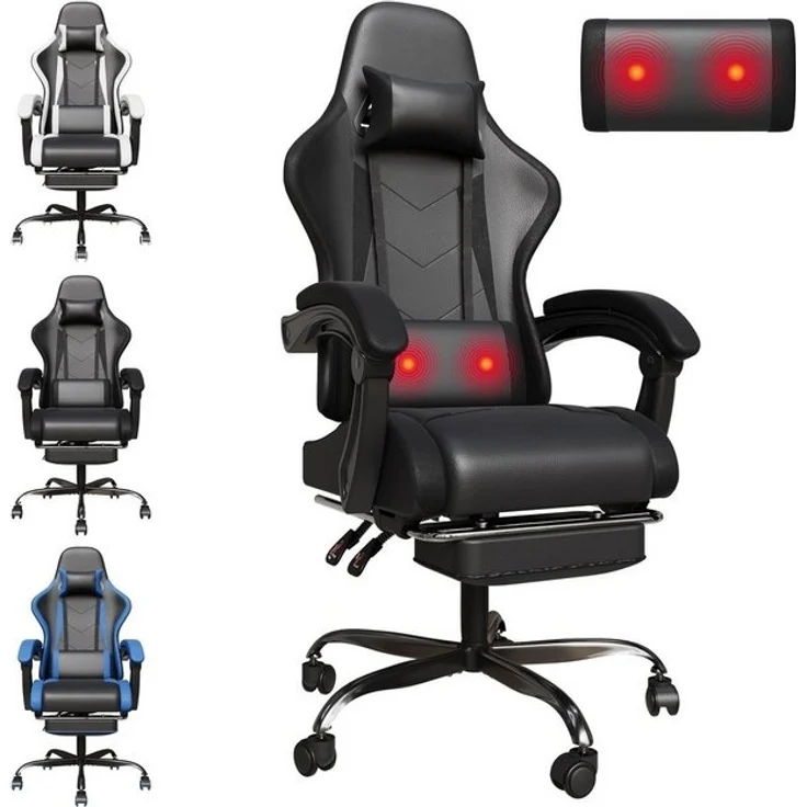 HOMALL Gaming-Stuhl Massage Gaming Stuhl mit Fußstütze 90-135° Rückenlehne einstellbar (Bürostuhl Ergonomisch,Verstellbarem Lenden- & Kopfkissen,mit Fußstütze) – Bild 3