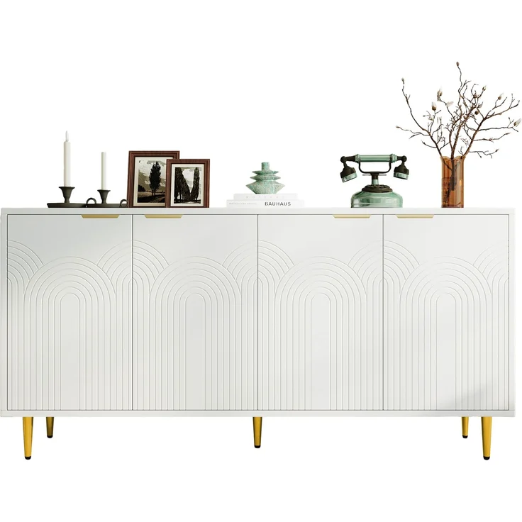 DESVIAE Sideboard mit 4 Türen und verstellbaren Einlegeböden 160x80x40 cm MDF/Spanplatte Weiß – Bild 7