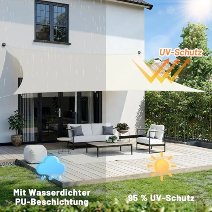 LOVE STORY Sonnensegel Wasserdicht 2x3 m Rechteckig PES Polyester Sonnenschutz Windschutz Balkon Terrasse 95% UV-Schut,für Balkon Garten,Cremeweiß – Bild 4