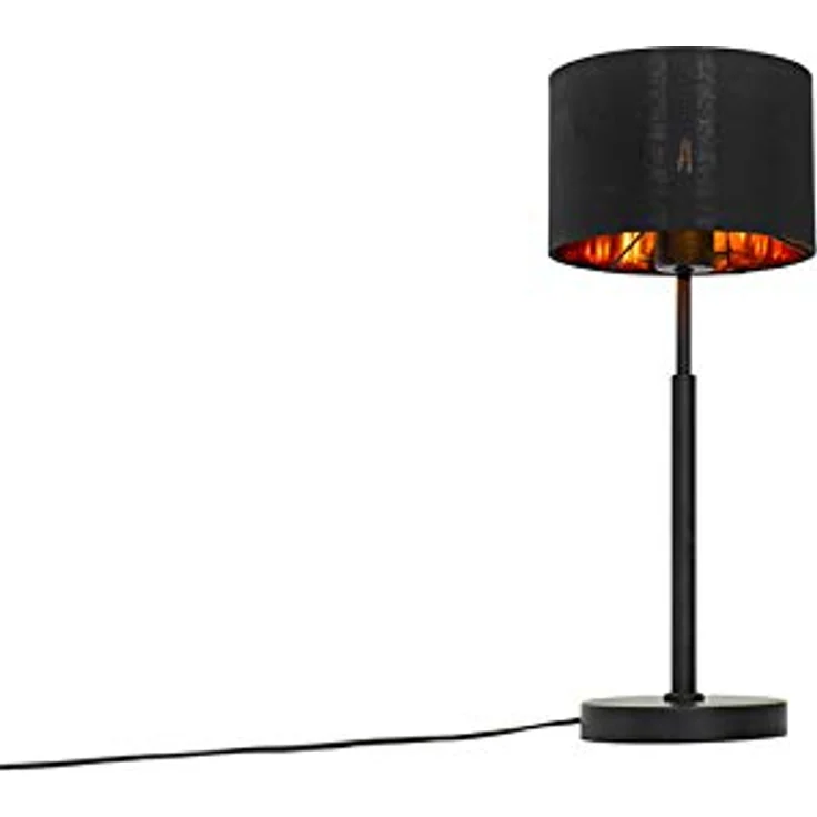 QAZQA VT 1 Moderne Tischlampe, Stoffschirm schwarz mit goldener Innenseite, E27, LED geeignet, 48,8 cm Höhe – Bild 6
