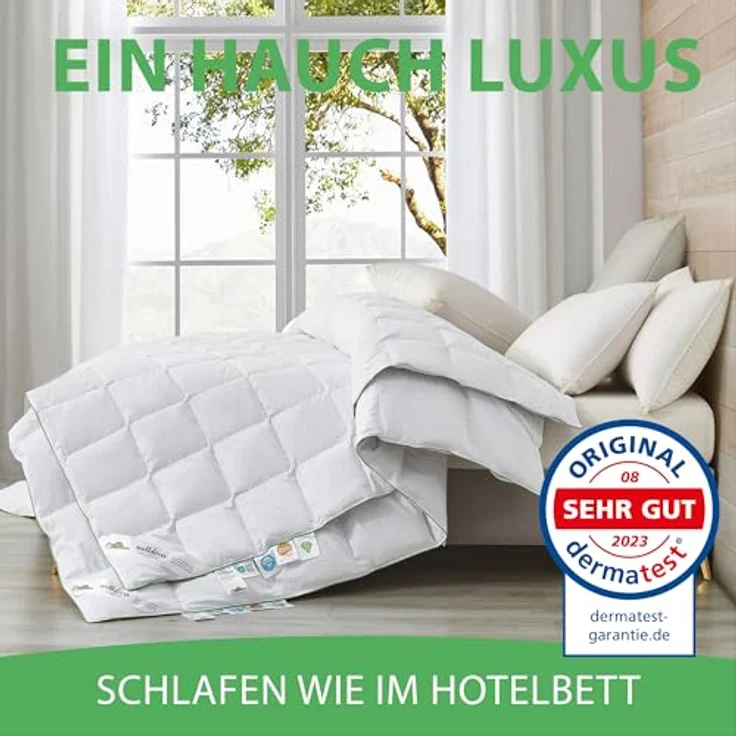 Welldora Komfort Bettdecke 200x200 zweiteilig | 100% weiche Federn & Daunen | Fachärztlich geprüft, Oeko-Tex, Allergiker | Zert. für Tierwohl | 2 Decken Vierjahreszeiten Daunendecke Sommer & Winter – Bild 6