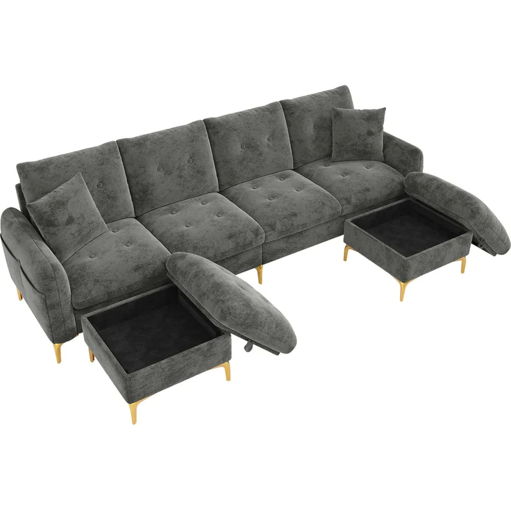 ZUBALIYA SchlafSofa mit Stauraum, mit Chenille - Bezug, mit Samtbezug, mit Knopfheftung, mit breiten Armlehnen, Grau – Bild 13
