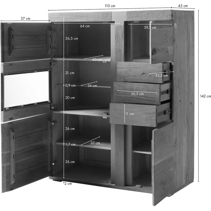 Highboard Akazie 110x45x142 beige lackiert Amsterdam #105 – Bild 9