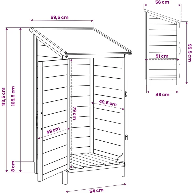 vidaXL Gartenschuppen Grau 59 x 56 x 113,5 cm Massivholz aus Fichte 42033438 – Bild 11