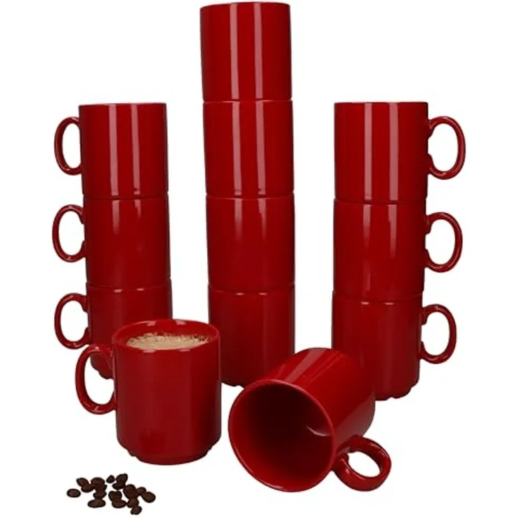 MamboCat Becher 12er Set Event Kaffeebecher 250ml rot Porzellan-Tassen stapelbar, Porzellan