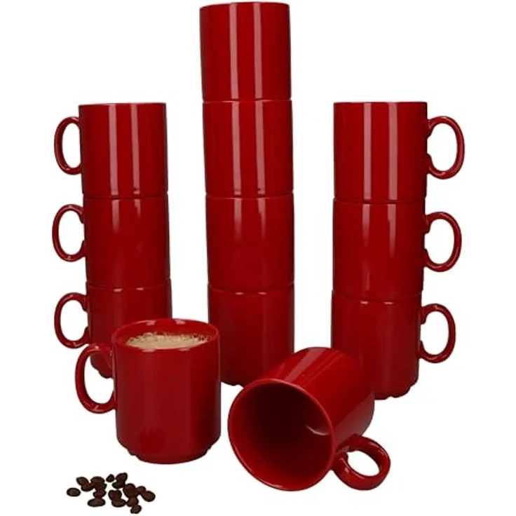 MamboCat Becher 12er Set Event Kaffeebecher 250ml rot Porzellan-Tassen stapelbar, Porzellan – Bild 1