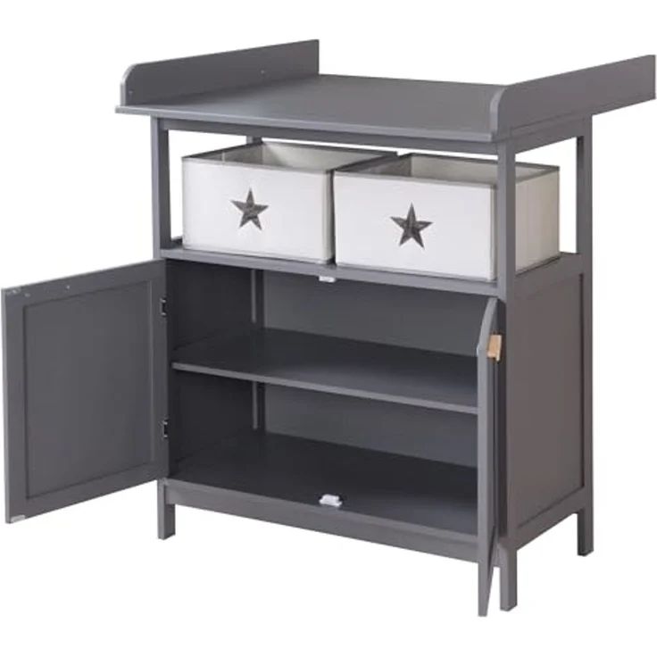 roba® Wickelkommode Hamburg, mit Ansatz, 2 Türen & Boxen, Wandbefestigung - Griffe aus Bambus – Bild 3