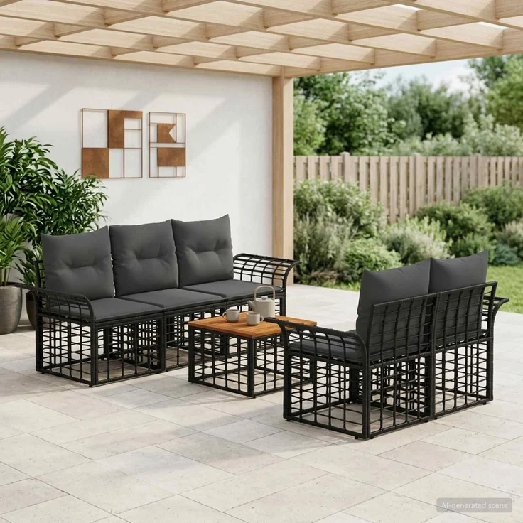 vidaXL Outdoor-Sofagarnitur 6 stk. Schwarz und Dunkelgrau 3437641 – Bild 1