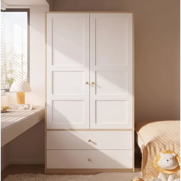 CHICFURN Kleiderschrank 100x180x48 cm aus MDF mit 2 Türen und 2 Schubladen – Natural/Weiß – Bild 5
