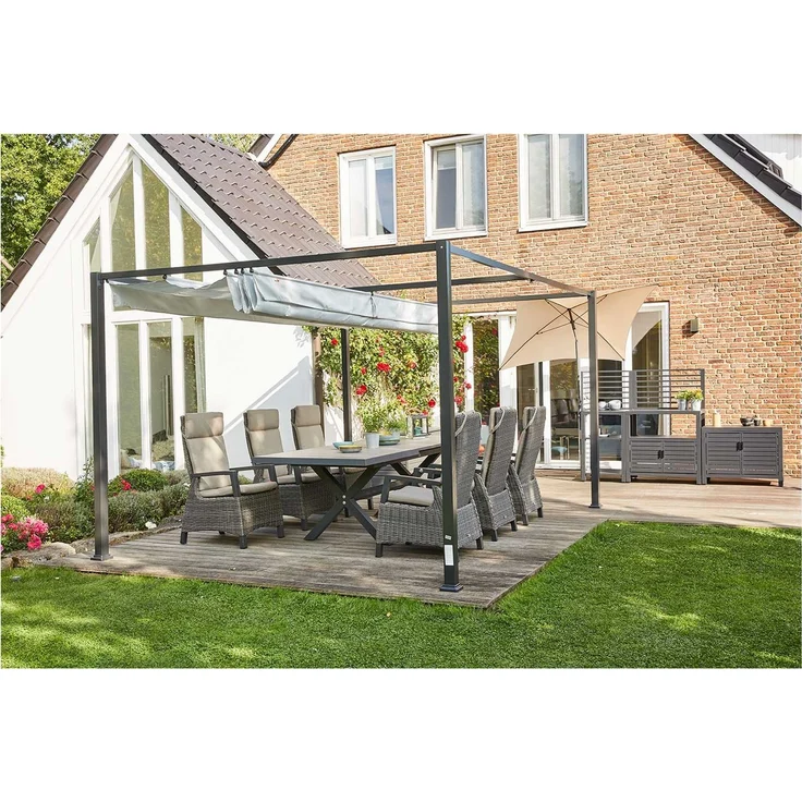 Gartensessel Corido, Rattan, Grau, Schwarz, 61 x 109 x 62 cm – Bild 9