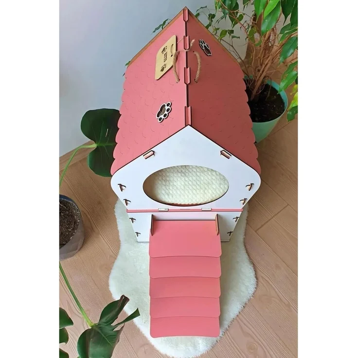 Jungengel Tierhaus XL Katzenhütte Katzenhaus Rosa Pink Holz Katzenhöhle Katzenbett, XL 65×70×30 cm, Einfache Montage mit Anleitung, Robust & Hingucker! – Bild 5