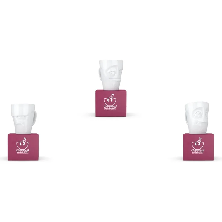3 x Henkelbecher by FIFTYEIGHT - grummelig + verschmitzt + verdutzt - Tasse weiß