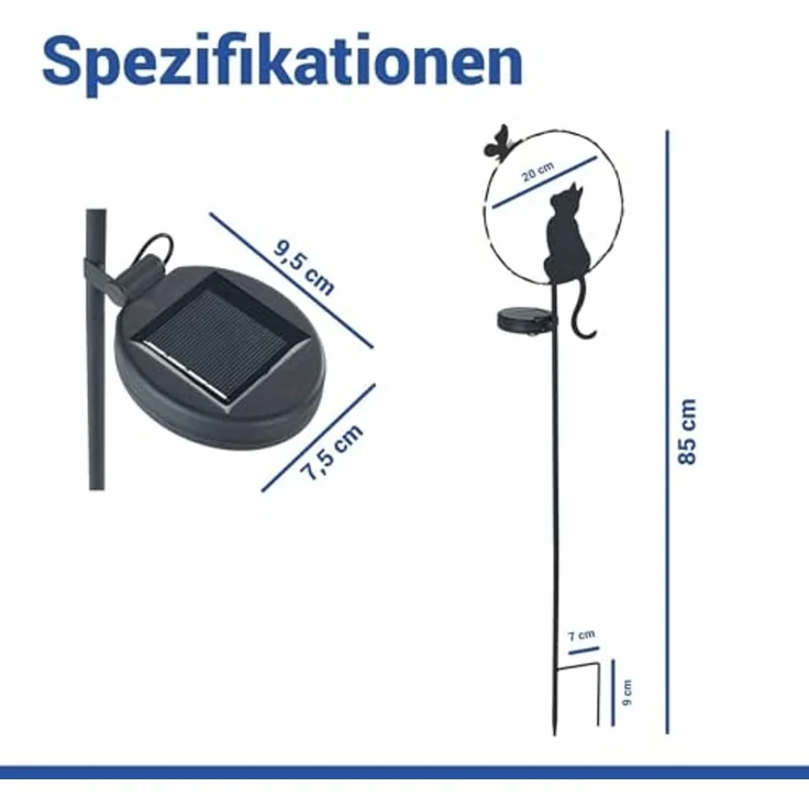 Maximex LED Gartenleuchte Modell Katze und Schmetterling, Ein-/Ausschalter, LED fest integriert, Warmweiß, solarbetriebener Gartenstecker, leuchtet bis zu 8 Stunden – Bild 5