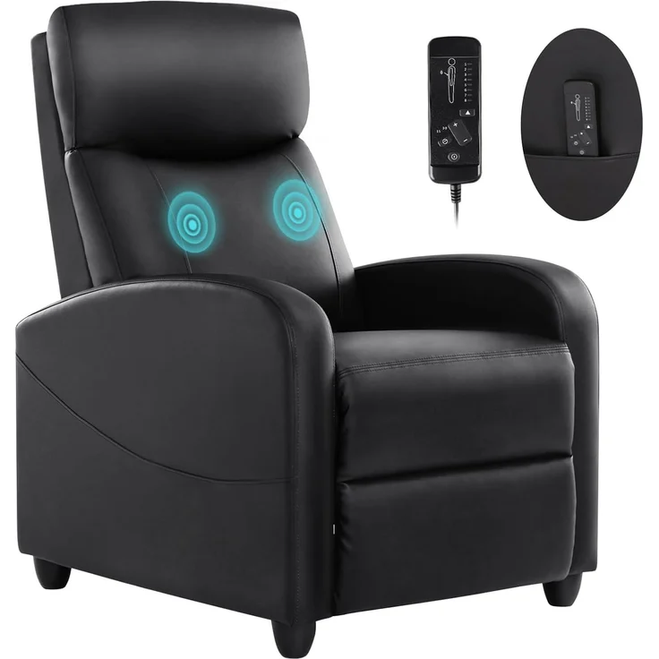Sweetcrispy Relaxsessel Massagesessel fernsehsessel mit Liegefunktion mit Fußteil Relaxliege Verstellbar Einzelliegesessel Sessel Wohnzimmer Schlafzimmer Kunstleder lesesessel Schwarz