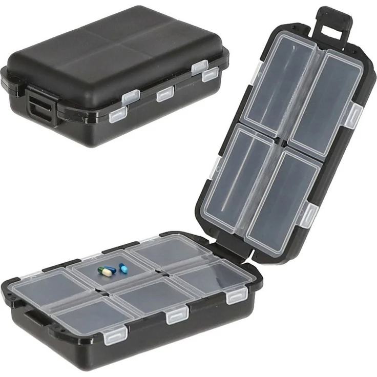 CEPEWA Pillendose Pillenbox 10 Fächer schwarz Kunststoff 10 x 3 x 6,5 cm Box zum Aufklappen – Bild 5