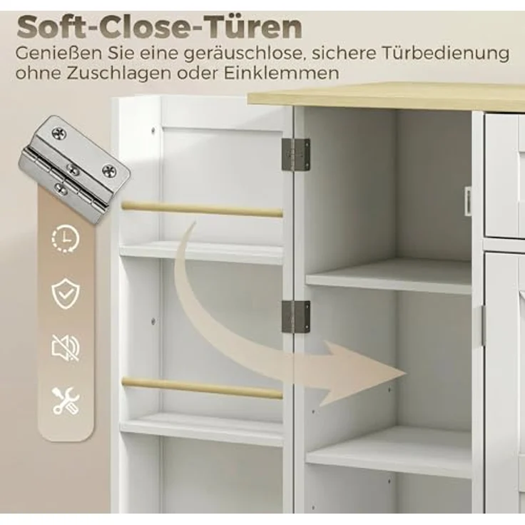 HOMCOM Sideboard Buffetschrank mit Schublade, 100 x 40 x 81 cm, Weiß mit verstellbaren Regalen und dreistufigem Gewürzhalter – Bild 7