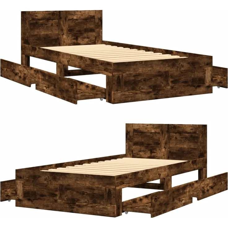 vidaXL Bettgestell mit Kopfteil Räuchereiche 75x190 cm Holzwerkstoff 3295622 – Bild 7