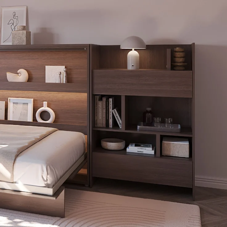MEBLINI Wohnzimmerschrank BC-26 für Schrankbett - Dunin Eiche - 92x138x46cm - Hochschrank mit Regalen, Fächern und Schublade – Bild 6