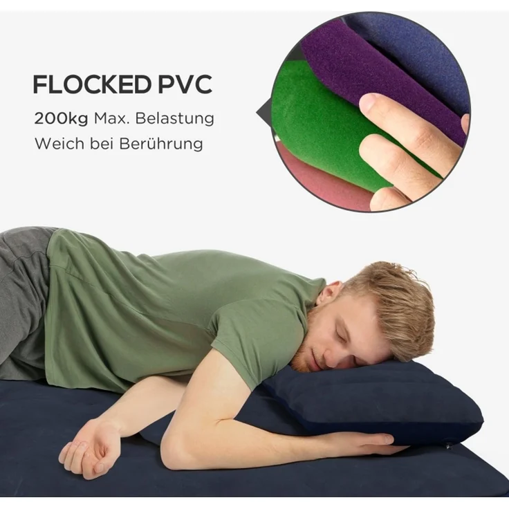 Luftbett Doppel-Luftmatratze mit Handpumpe & Kopfkissen, Blau 203x152x22cm für Camping & Gäste--Blau--203x152x22cm--YOUDENOVA – Bild 5