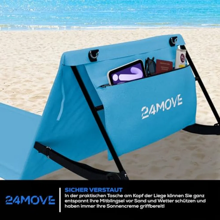 24Move Strandtuch, Strandmatte, Klappbare Campingliege, Tragetasche, (für Urlaub oder Garten), faktbar zur Tasche und Gurt, 1er, blau, Strandtuch – Bild 6