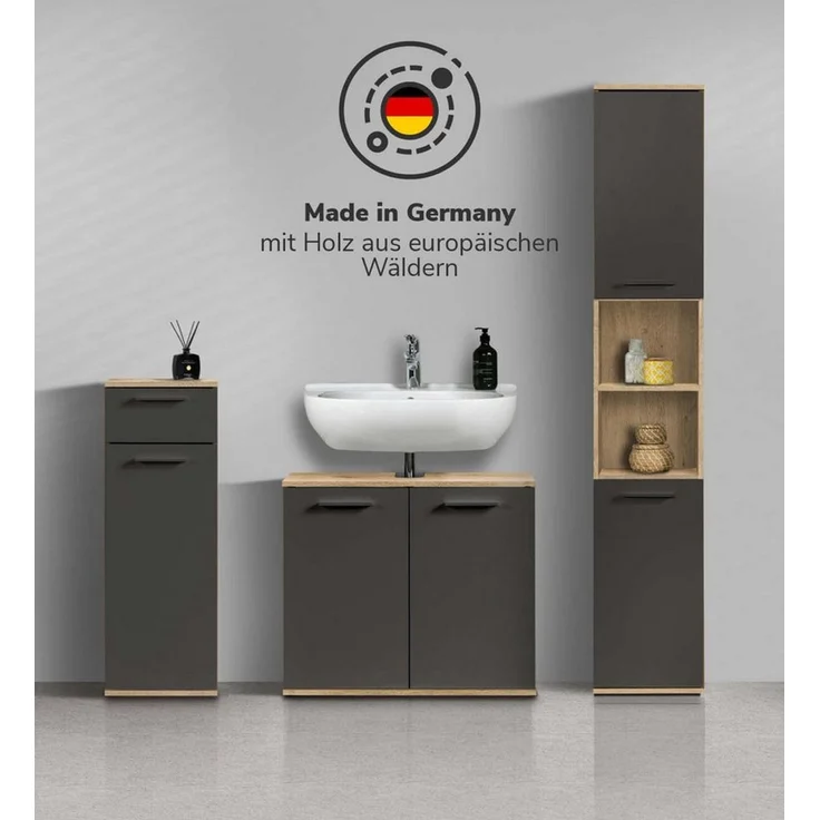 mokebo Badmöbel-Set Der Steuermann, (3-teilig), Unterschrank, Beistellschrank & Hochschrank in Eiche Schwarz – Bild 2