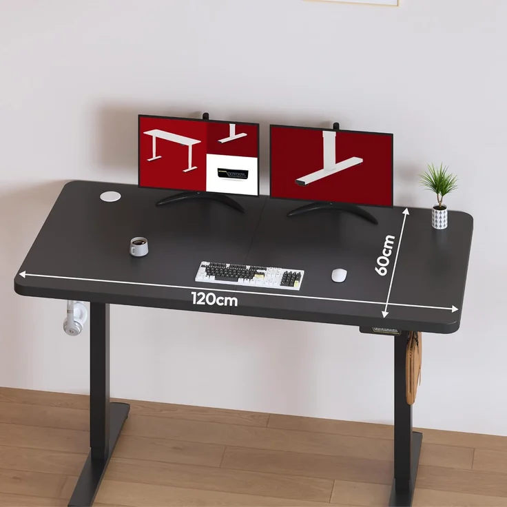 SANODESK Höhenverstellbarer Schreibtisch 120x60 cm Schreibtisch Höhenverstellbar Elektrisch Ergonomischer Steh-Sitz Tisch Computertisch für Heimbüro Homeoffice(schwarz) – Bild 2