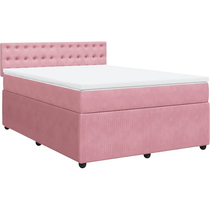 vidaXL Boxspringbett mit Matratze Rosa 140x200 cm Samt 3290075 – Bild 3