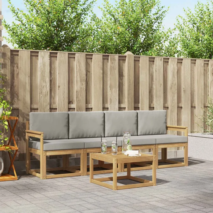 vidaXL Outdoor-Sofagarnitur 5 Stk. Weiß und Hellgrau Polyester 3387200