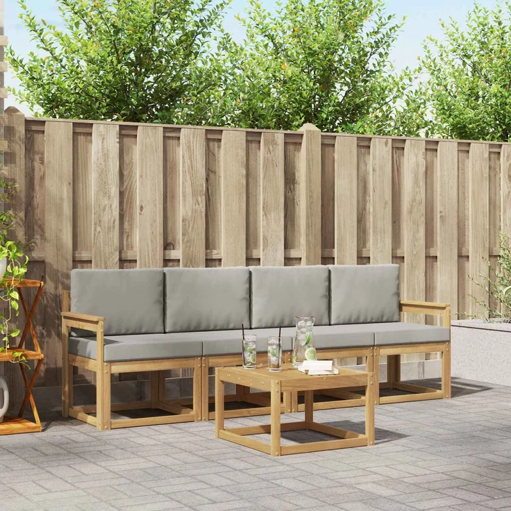 vidaXL Outdoor-Sofagarnitur 5 Stk. Weiß und Hellgrau Polyester 3387200 – Bild 1