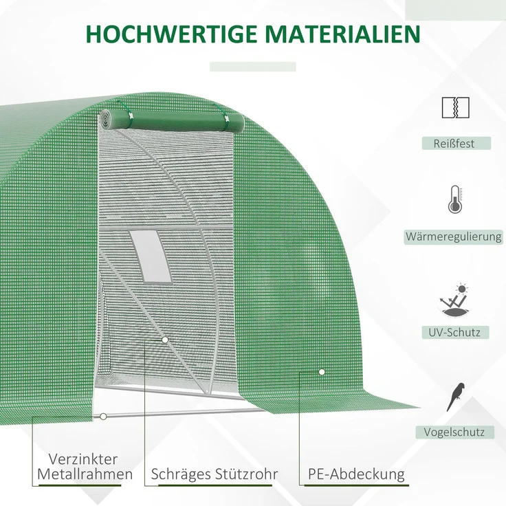 MELAYR, Foliengewächshaus begehbares Polytunnel 3 x 3 m Gewächshaus mit 4 Fenster Treibhaus Frostschutz Stahlrohr, Grün – Bild 6