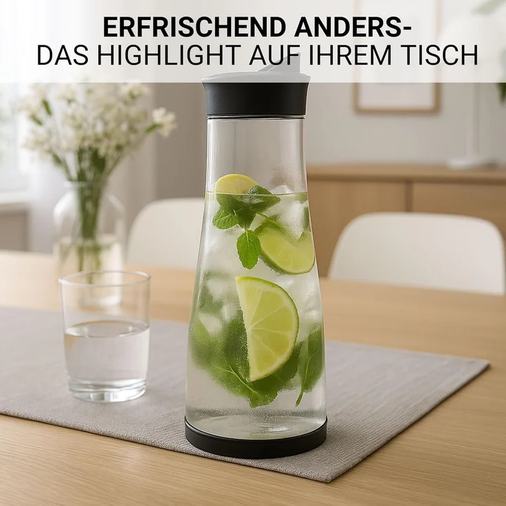 elasto Wasserkaraffe 1 Liter Karaffe mit Deckel und praktischem Ausgießer für zu Hause – Bild 5