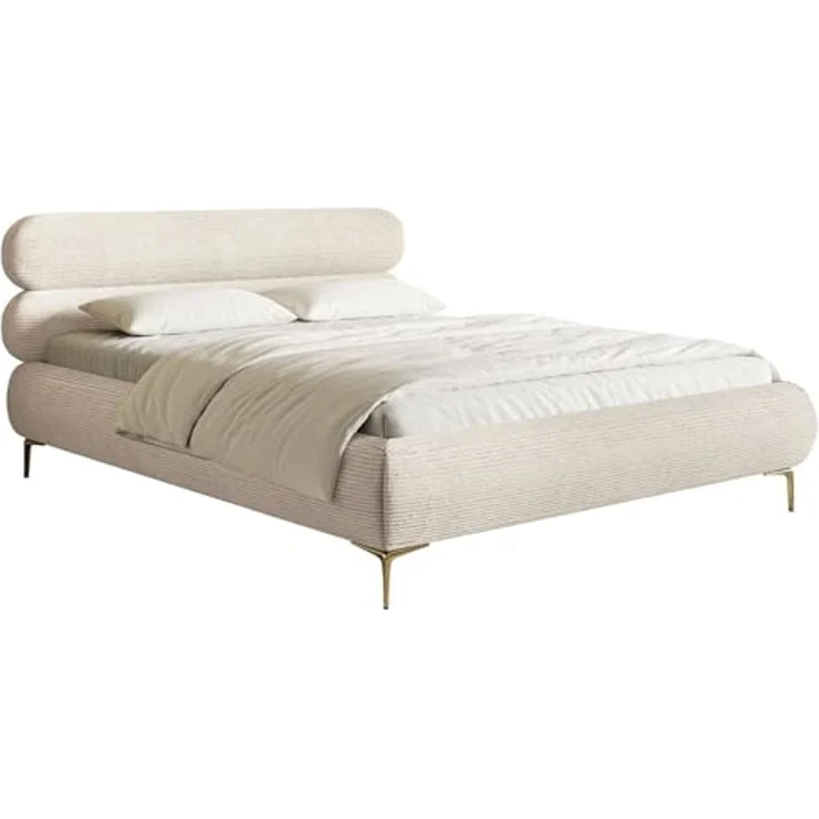 Selsey Polsterbett 140x200 cm Cord Hellbeige – Bett mit Stauraum und Bettkasten, gepolstertes Bett mit Lattenrost und Metallrahmen, Doppelbett Schlafzimmer mit goldfarbenen Füßen und Gasdruckfedern – Bild 1