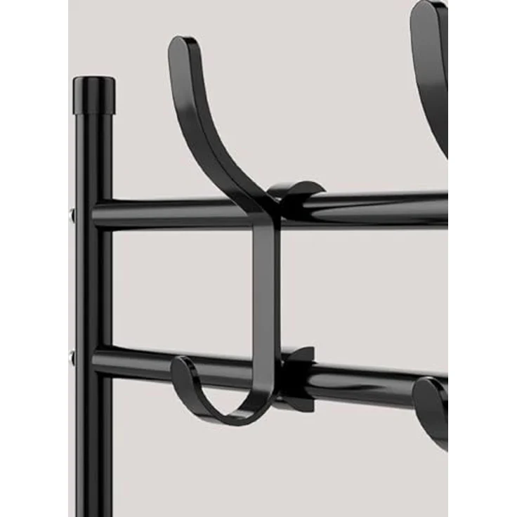 QLS Garderobenständer, mit Schuhregal 8 Haken 4 Ebenen Freistehend Stahl Schwarz – Bild 4