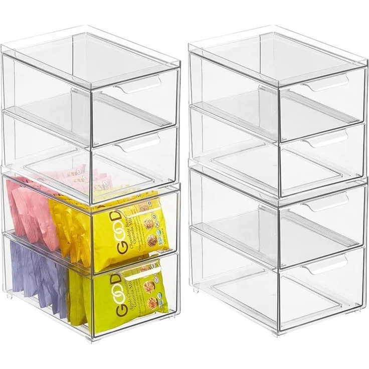 mDesign Schubladenbox Organizer Aufbewahrung Stapelbar 4er-Set Transparent – Bild 9